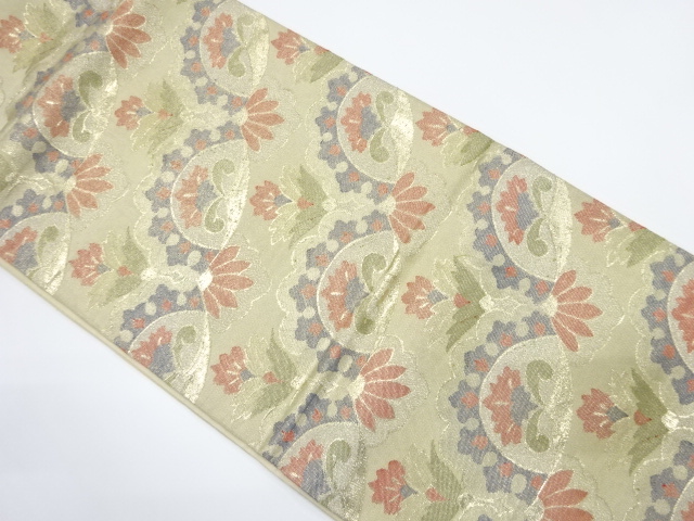 アンティーク　草花模様織出し袋帯（着用可）